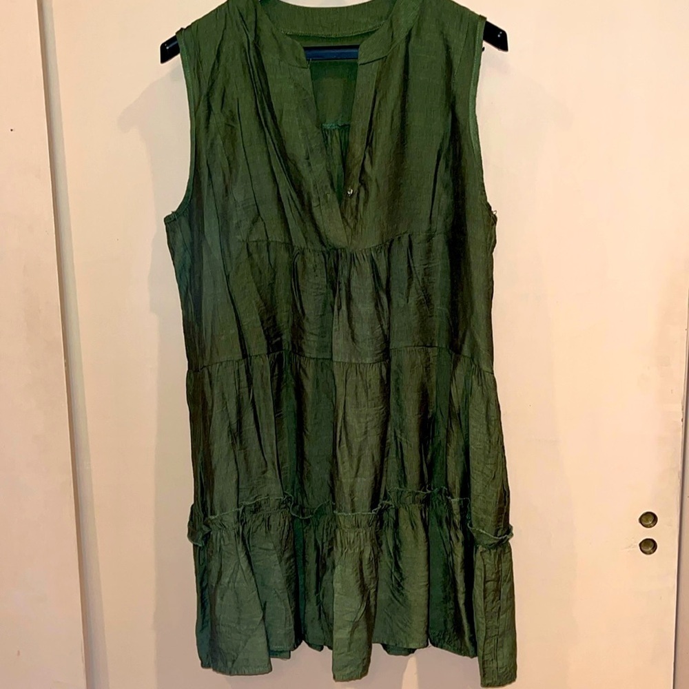 Shein midi sleeveless army green tiered dress with pockets size XL